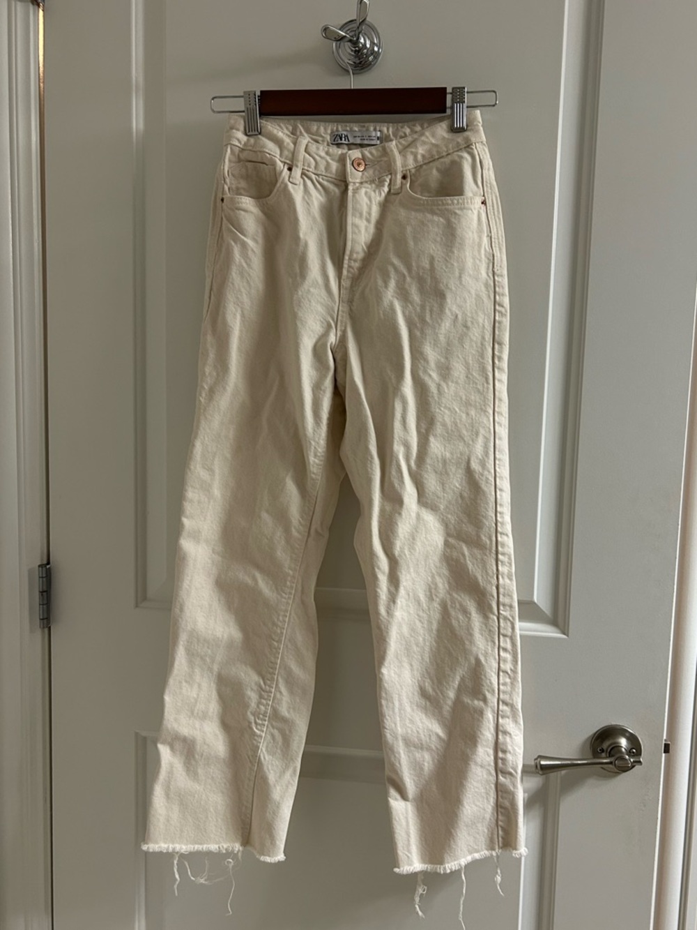 Zara Cream High-Rise Jeans with Brushed Copper Button
